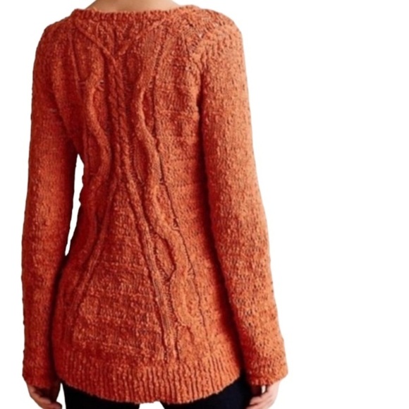 Moth Chunky Cable Knit High- Low Burnt Orange Sweater Size S - Picture 2 of 12